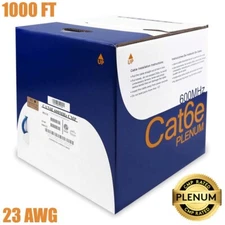 1000FT Cat6E Ethernet LAN Network CMP Plenum Cable 23AWG Copper Solid Wire Blue