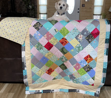 Quilt- Diamond Patch w/butterfly backing -with pillowcase-New- Hand Made