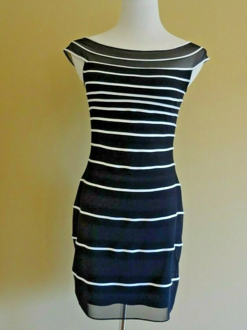 Tadashi for Saks Fifth Ave Bodycon Black White Stripes Sleeveless