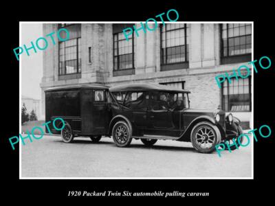 OLD POSTCARD SIZE PHOTO OF PACKARD MOTORS 1920 TWIN SIX CAR & CARAVAN