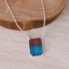 Rectangle Cut Alexandrite 925 Sterling Silver Pendent & Chain Necklace Jewelry
