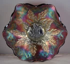 Millersburg Amethyst Nesting Swan Carnival Glass Ruffled Bowl
