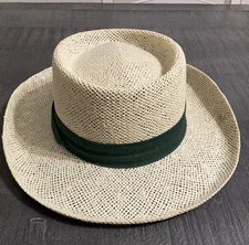 Dorfman Pacific Headwear Natural Fiber Straw Panama Hat - Size L / XL Green Band