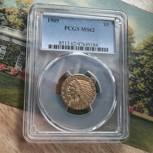 PCGS 1909 MS62 $5 Indian Head Gold Half Eagle 🇺🇸