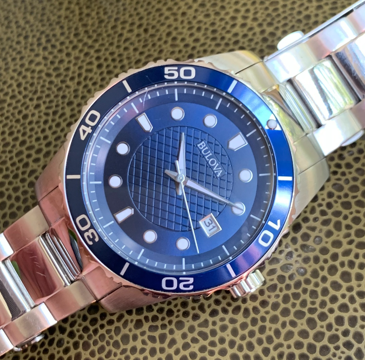 Bulova Divers Blue Dial 44mm Date Stainless Steel Wristwatch - Ex