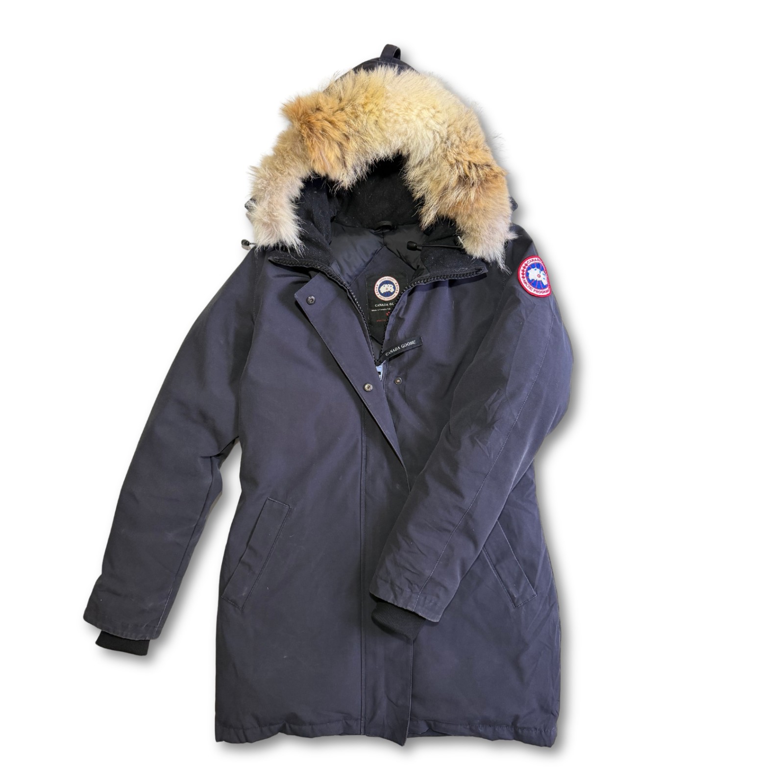 Canada Goose Victoria Parka Size M Womens Down Coat Fur Trim Hood Navy