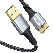 FEMORO External Hard Drive Cable 6ft, USB 3.0 A to Micro B Cord 6 Feet, Grey