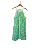 Lily Pulitzer Pearl Fresh Citrus Green Parrot Print Shift Dress 12 New Nautical