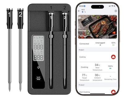 Wireless Meat Thermometer, Dual Probes for BBQ, Grill, Smoker, Oven, Air Fryer