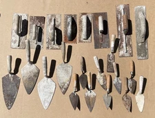 Large Lot of (22) Assorted Used MASONRY TROWELS Concrete, Brick, Tile, Pointing
