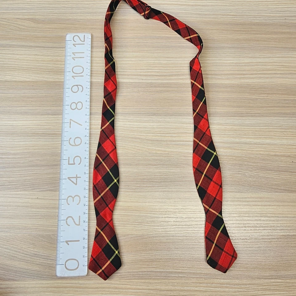 VINTAGE 50s Lumberjack Wool Self Bow Tie Mens Red Black Plaid Tartan Holiday Ivy - Image 4 of 4