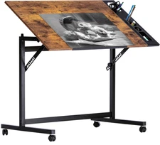 Vintage Drawing Drafting Table, Adjustable Tilting Top Art Desk Craft Work Stati