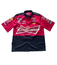 Nascar JH Design Mens Medium Budweiser Kevin Harvick Snap Pit Crew Patches Shirt