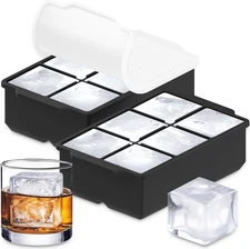 Large Silicone Ice Cube Tray (2-Pack), Easy Release 2" Big Ice Cubes - Cocktail,