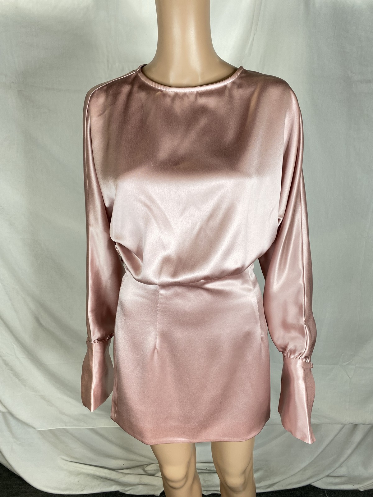 Nonchalant Label Womens Annie Satin Long Sleeve Mini Dress Size S Pale Pink