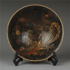 Collect Song Ding Kiln Black Glazed Carved Phoenix Patterned Bowls