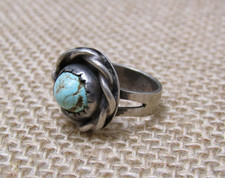 Native American Sterling Silver 925 Green Blue Turquoise Stone Ring Sz 4.5- 6,2g