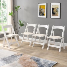 Upholstered Wooden Folding Chairs Set of 4 Comfortable Durable Portable White