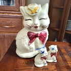 VTG 1940s Shawnee Pottery Patented PUSS 'N BOOTS Cookie Jar Salt Pepper Set USA