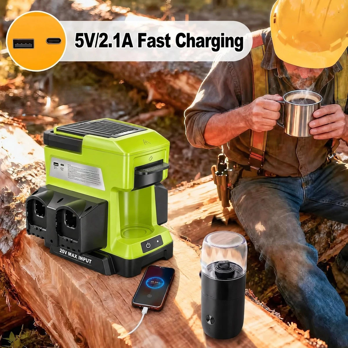 Cafetera inalámbrica para Ryobi 18V batería cafetera de goteo con molinillo