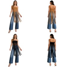 Women Tassel Asymmetrical Hem Dress Faux Suede Party Western Casual Sleeveless