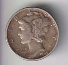 1945-P MERCURY DIME 10¢ PHILADELPHIA 90% SILVER COIN UNITED STATES MINT