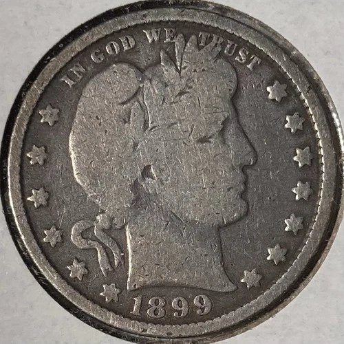 1899 Barber Quarter Dollar 25 Cents Silver Coin
