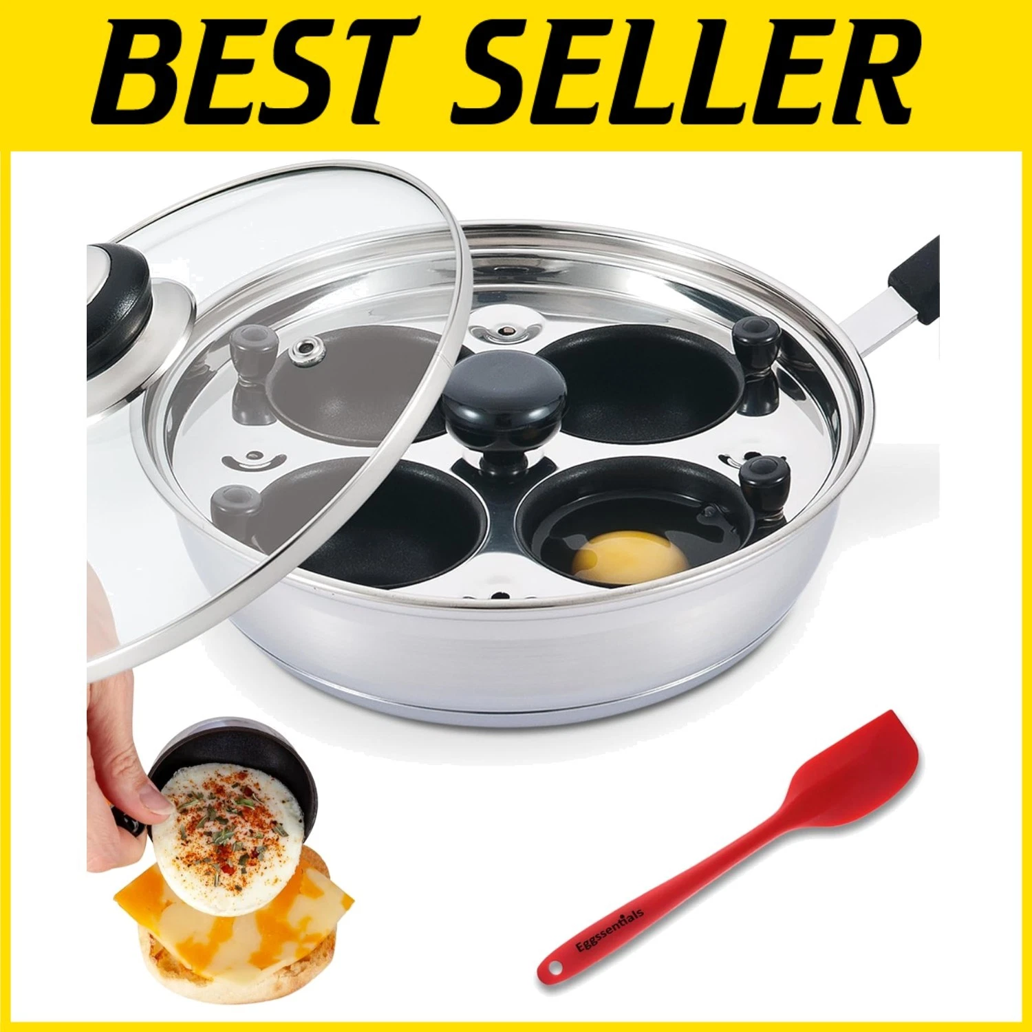 4-Cup Stainless Steel Egg Poacher with Tempered Glass Lid - Dishwasher Safe