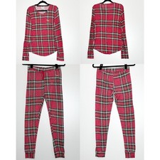 PINK Victoria's Secret Knit Pajama Set Holiday Plaid Women's Size S/M
