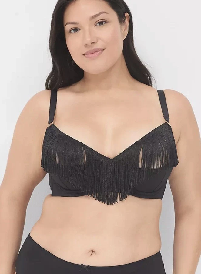 Sujetador Cacique Ligero Forrado UW Sexy Cuarto de Copa FRINGE Negro 44DDD NUEVO CON ETIQUETAS $62.95 Foto 4 de 4