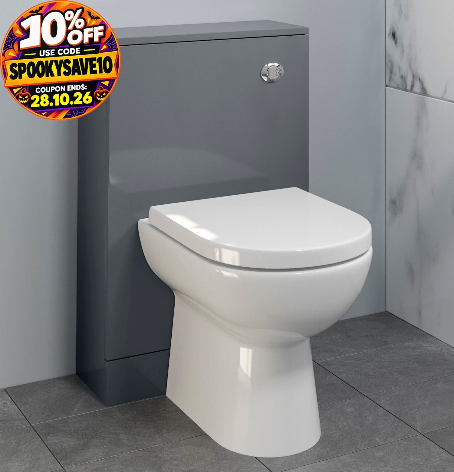 Purefino Bathroom 500 X 215Mm Back To Wall Btw Toilet Cistern Unit Only Grey Gloss Modern - Image 2