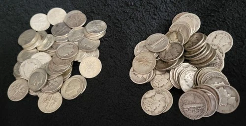 Lot of 100 90% Silver Dimes (As Shown) Mercury/Roosevelt -Assorted Years & Mints