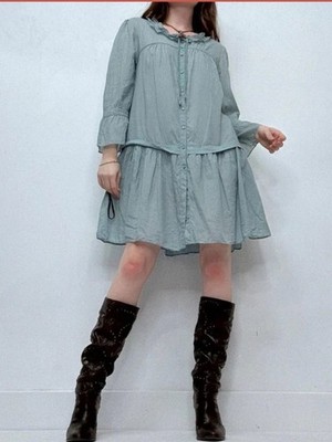 Cop.Copine Pale Blue Ruffle Button-Front Mini Dress s/m