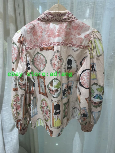 Mujer Alice + Olivia Algodón Floral Manga Larga Suelta Blusa Top Rosa 2025 Nuevo - Imagen 3 de 6