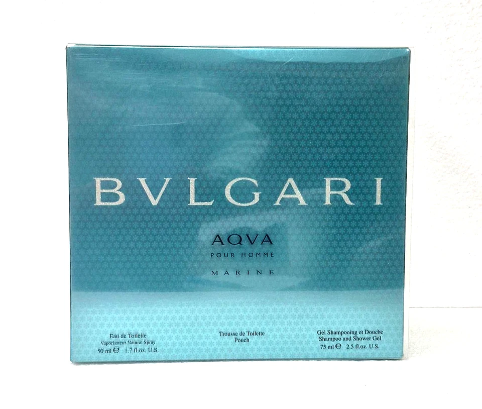 BULGARI AQUA POUR HOMME MARINE MEN SET 1.7 EDT SPRAY 2.5 SHOWER GEL & POUCH - Image 4 of 4