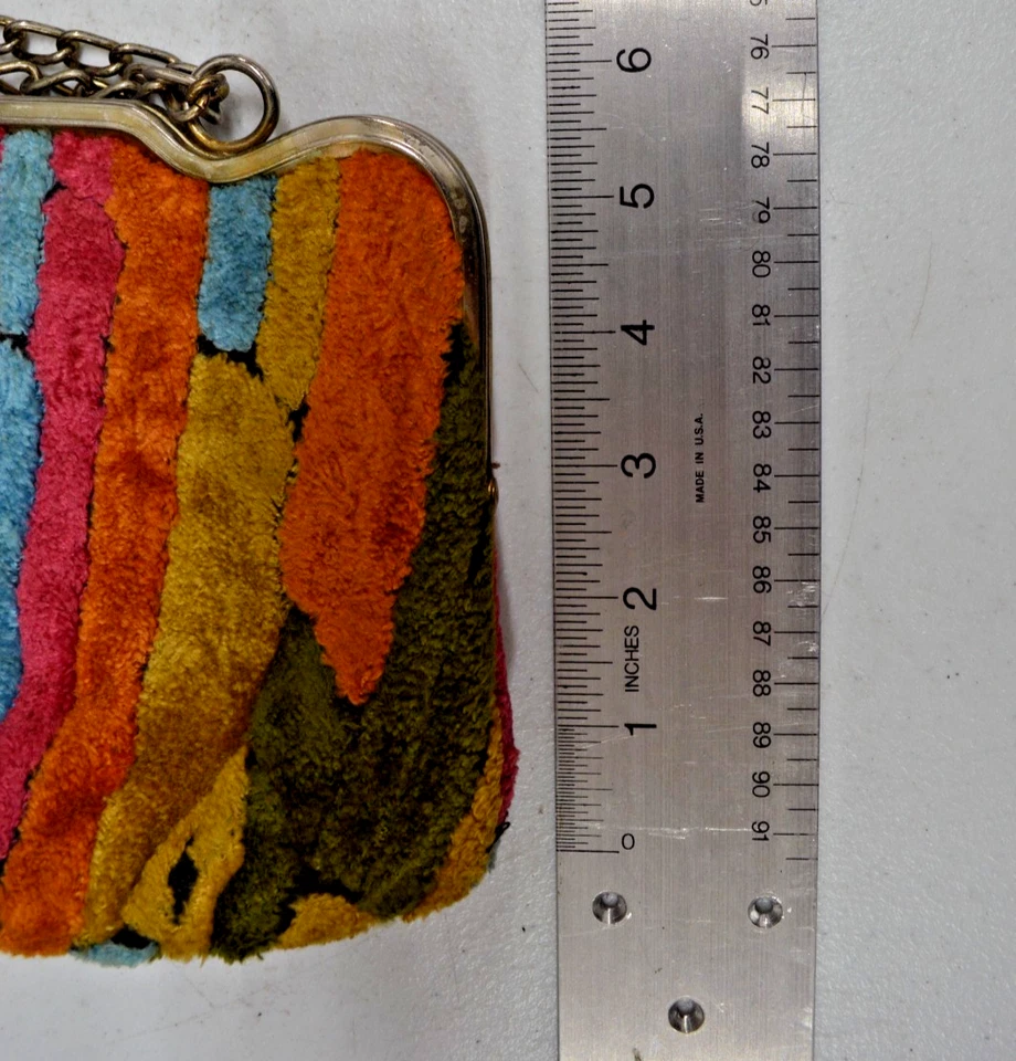 Bolso sin asas vintage de terciopelo multicolor con asa de cadena bolso de noche retro Foto 3 de 3