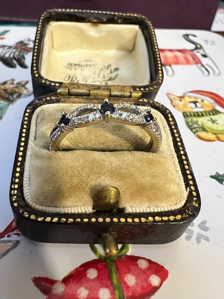 Anillo Vera Wang oro blanco 18 quilates diamantes y zafiro sello 3,2 g Foto 3 de 4