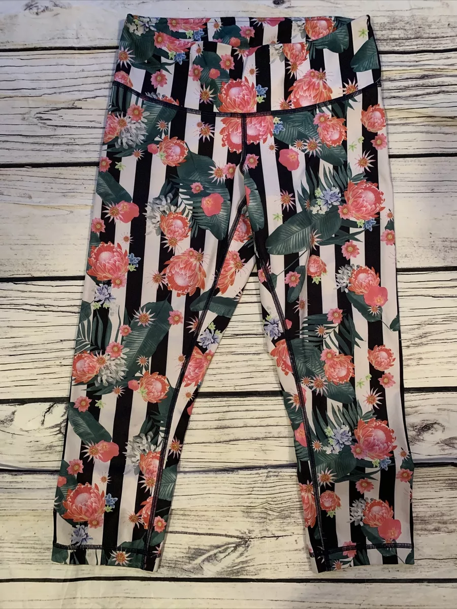 Lululemon Women 7/8 Tight Legging Black White Striped Pink Floral Size 6