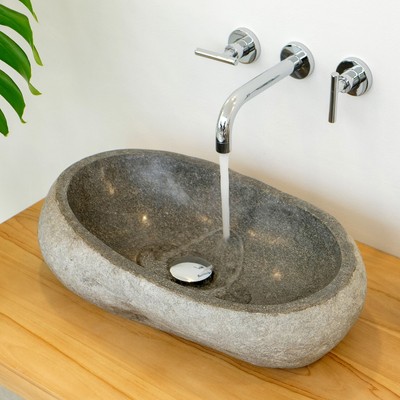 wohnfreuden 30 cm Naturstein-Waschbecken oval grau Badezimmer-Stein-Waschbecken Aufsatz-Hand-Waschbecken Flussstein-Waschschale wohnfreuden 30 cm Naturstein-Waschbecken oval grau Badezimmer-Stein-Waschbecken Aufsatz-Hand-Waschbecken Flussstein-Waschschale