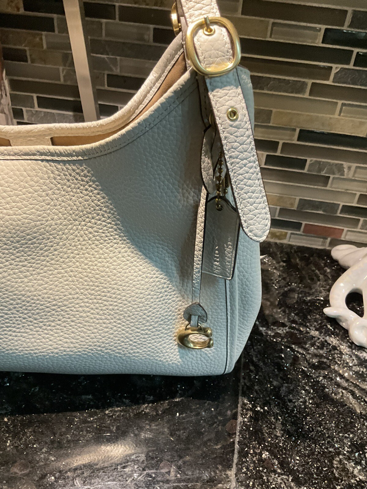 Coach Lori Suede Pebbled Leather Shoulder Bag Chalk Ivory C5265 image 5