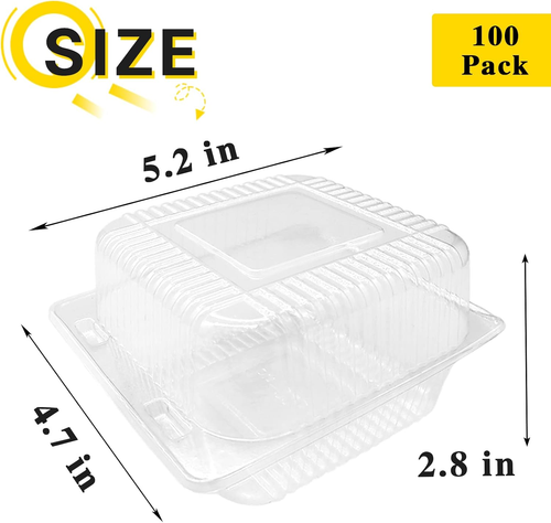 100 Pcs Clear Hinged Plastic Containers with Lids,Individual Cake Slice Containe - Picture 2 of 12