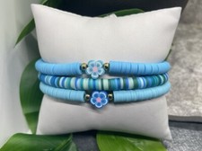 3 PC Set Heishi 7 Plus Stretch Bracelet Polymer Clay Beads Flower B3078
