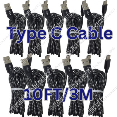 Bulk Lot 10ft USB Type C Fast Charger Cable Charging Cord For Samsung S8 S9 S10