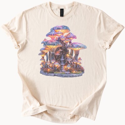 Psychedelic Mushroom Forest Graphic Shirt Colorful Glow Fungi Art Tee