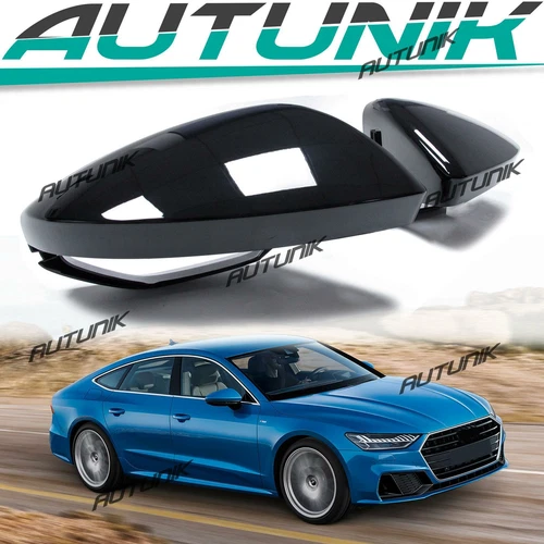 Fit 2019-2025 Audi A6 C8 S6 A7 S7 A8 Side Mirror Cover Caps W/ Lane Assist Black