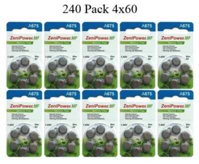 ZeniPower Size 675 PR44 Mercury Free Hearing Aid Batteries Pack of 240