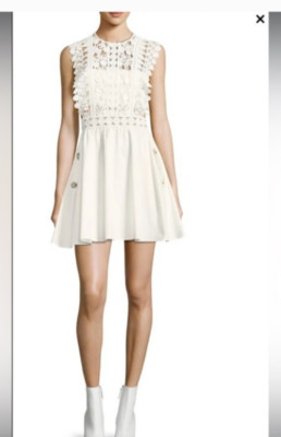 Self-Portrait Dress Size Small White Floral-Vine Lace Poplin Mini Dress
