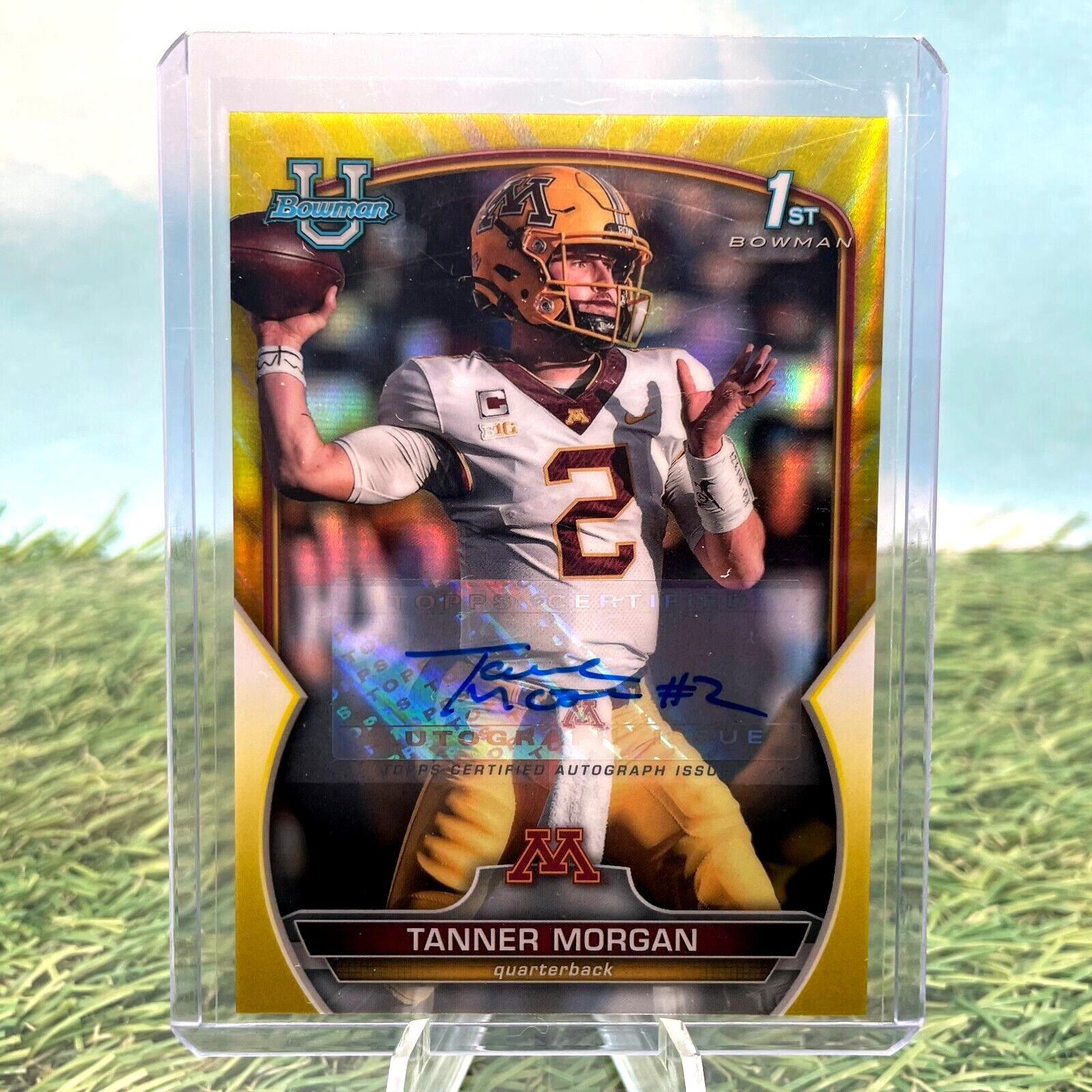 2022 Bowman University Chrome Prospect -Yellow Refractor /75- Tanner Morgan Auto