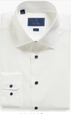 DAVID DONAHUE SUPERFINE TWILL WHITE TRIM FIT SHIRT 15.5 34/35 175