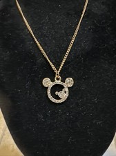 Clear Crystal Rose Gold Mickey Mouse Head Pendant Sweater Chain Necklace